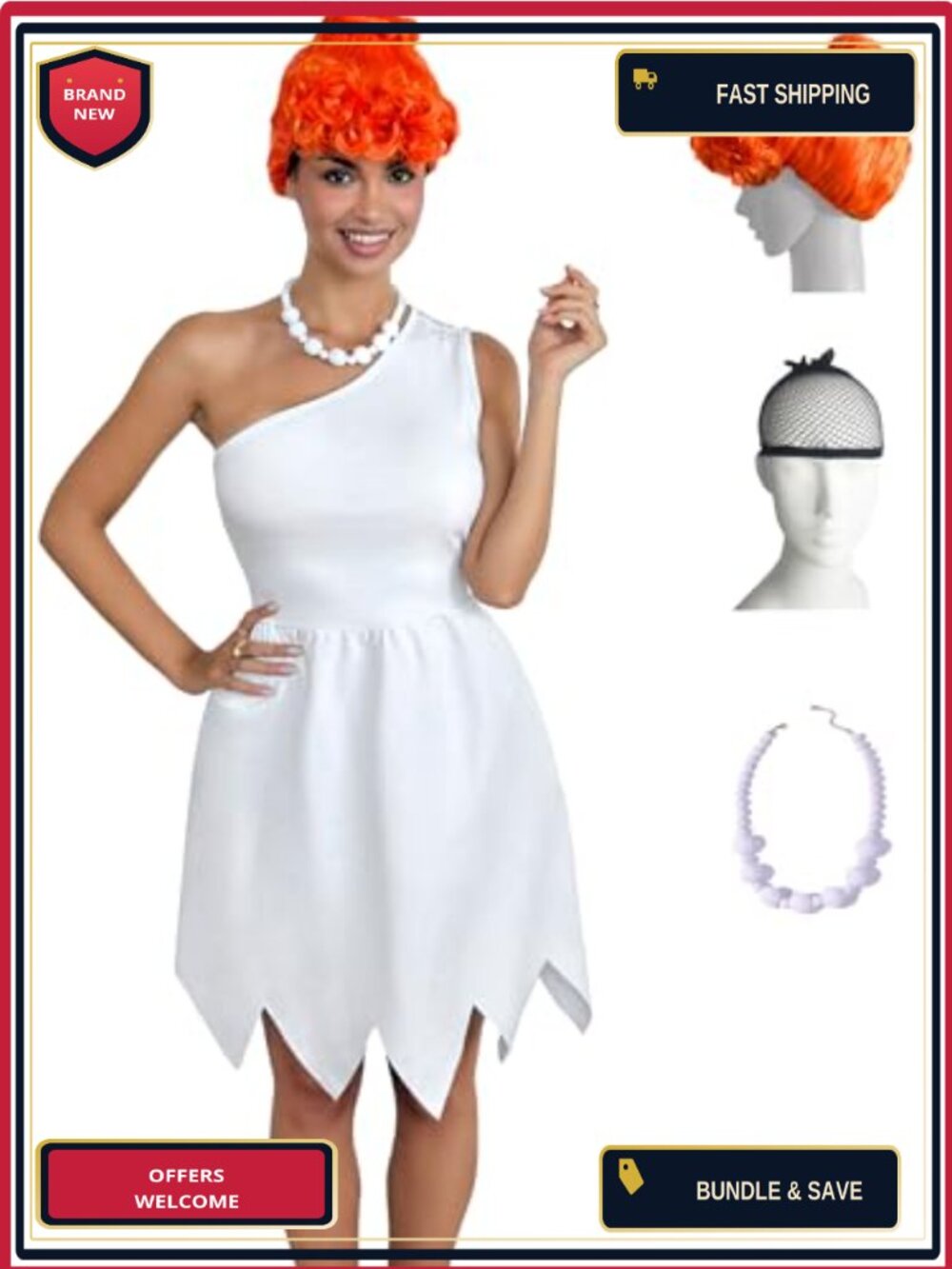 Couple Halloween Costumes Set Adults Cosplay Caveman Dress Tunic Wig Necklace